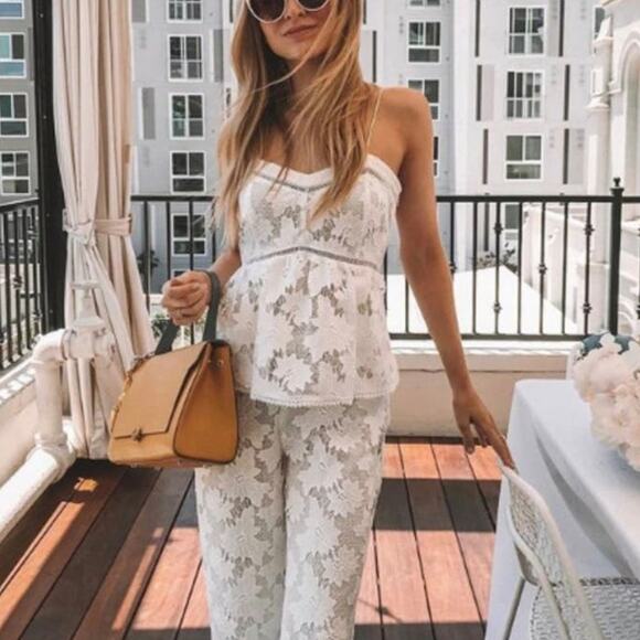 Rachel Zoe Margo Floral Lace Jumpsuit Sleeveless White Ecru Size 2 Preowned - Picture 3 of 12